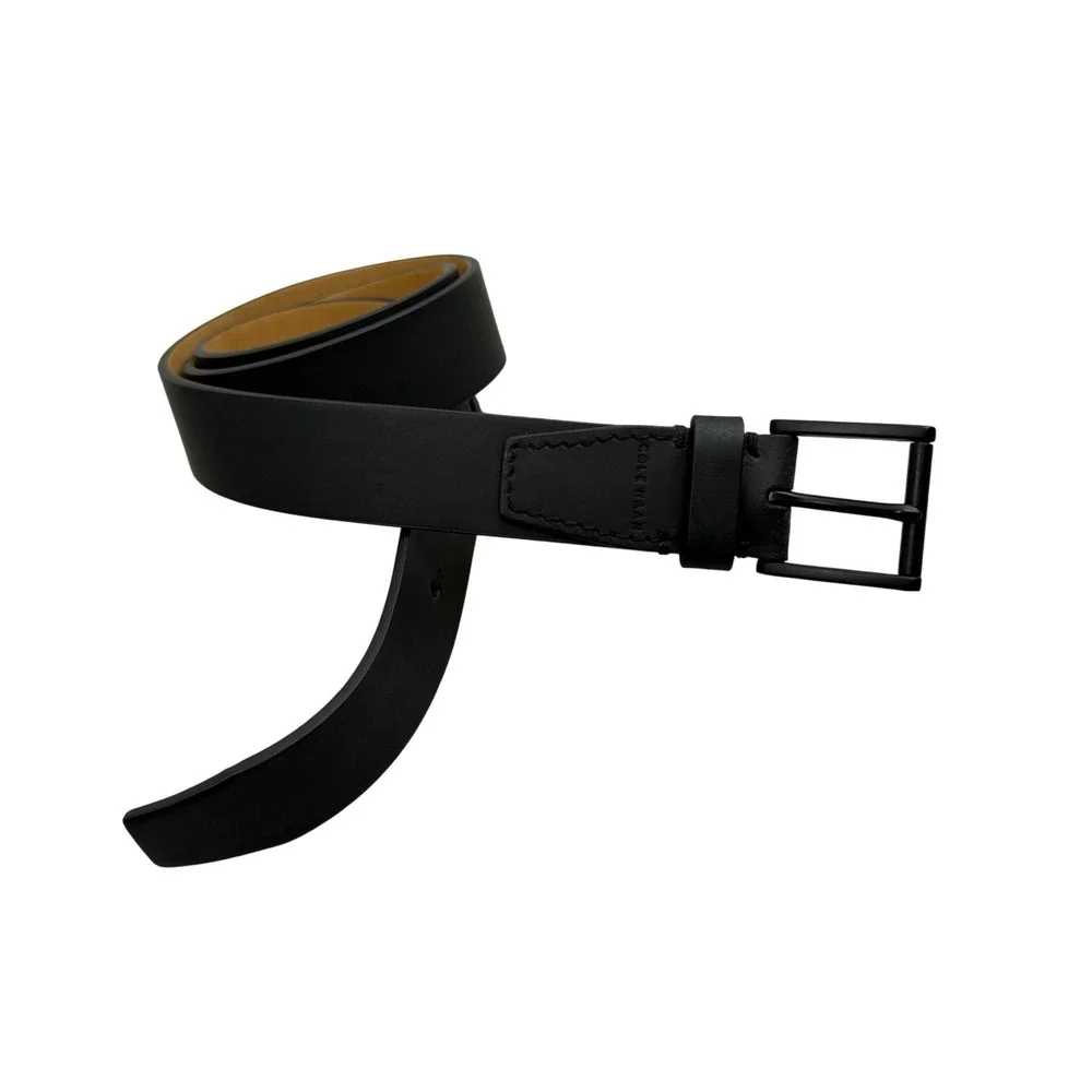 Cole Haan Belt Mens 38 Black Leather Dress Casual Matte Buckle Square Tip